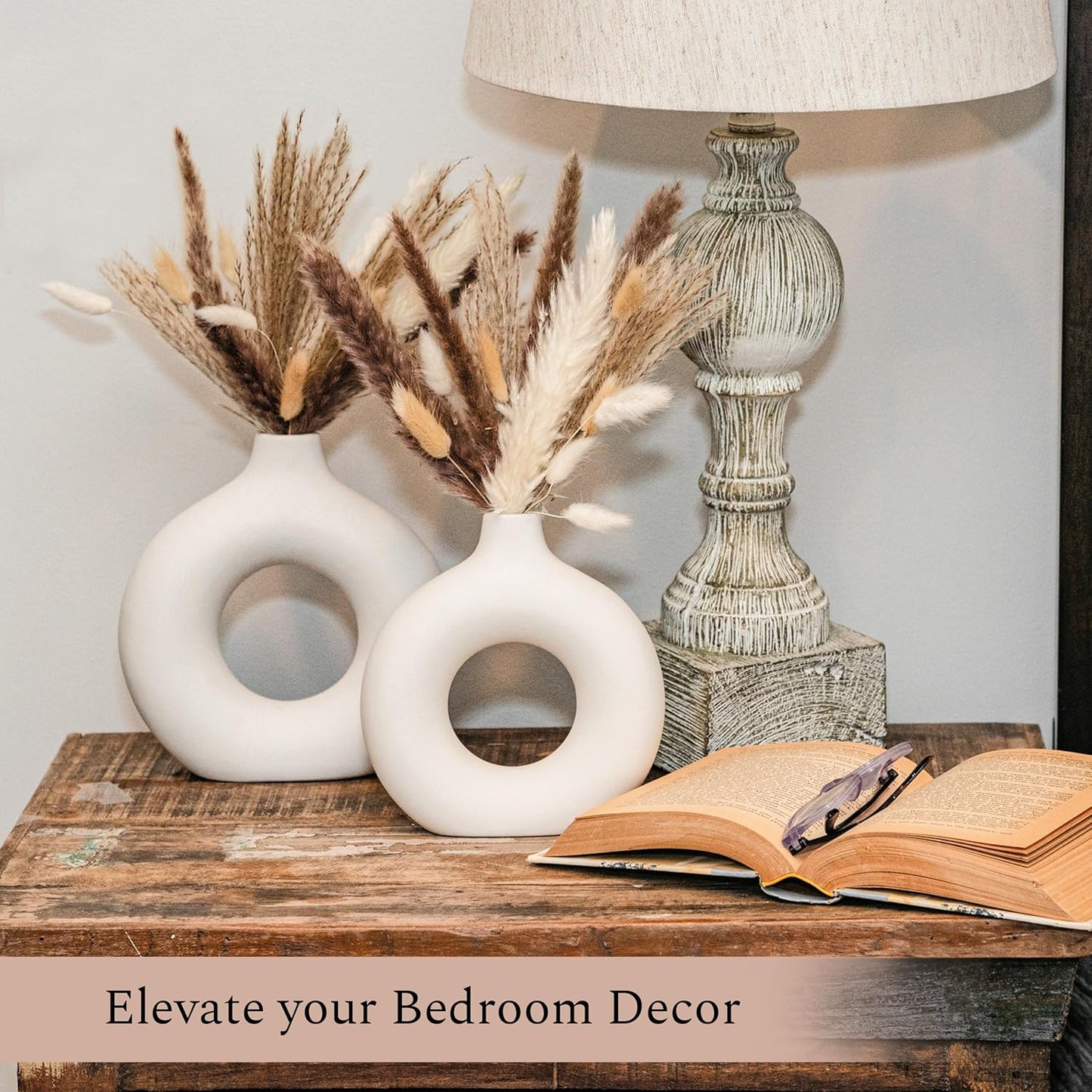 TerraHomeGoods® Ceramic Vase & Pampas Grass Set